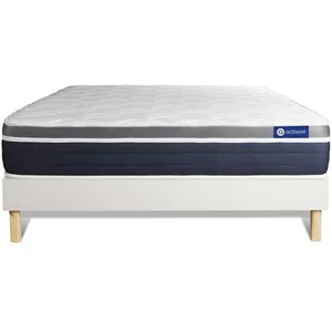 Actisom Ensemble Actiflex Confort Matelas Ressorts Ensaches+Memoire De Forme 120x190cm Maxi Epaisseur + Sommier Kit Blanc pas cher