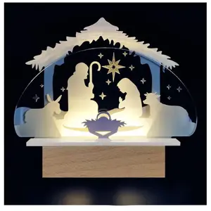 ADZIF.BIZ Veilleuse crèche de Noël lumineuse LED en plexiglas et bois ... pas cher