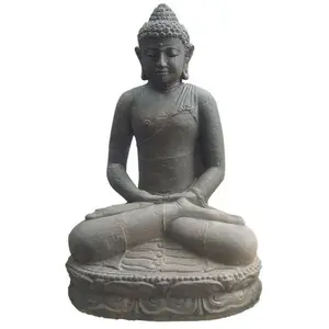 JARDINEX Statue jardin bouddha lotus méditation Gd format - Gris anthracite 60 cm pas cher