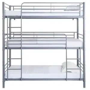 HABITAT ET JARDIN Lit superposé en métal triple HAVIN - 90 x 190 cm - Gris pas cher