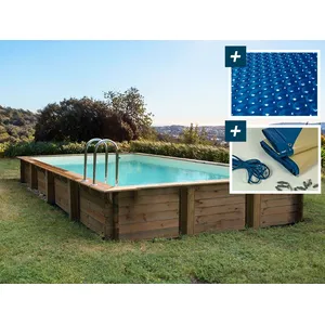 Comparateur de prix : Habitat et Jardin Piscine bois en kit rectangle "Sunrise " - 8.20 x 5.20 x 1.44 m + Bâche à bulles 400 µ - Bâche hiver 280 g/m²