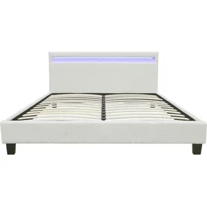 Habitat et Jardin Lit tissu bouclette avec LED Maria 140 x 190cm - Crème Hauteur 28 cm pas cher