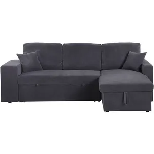 Habitat et Jardin Canapé d'angle en velours côtelé convertible/réversible "Axel" - 3 places - Gris