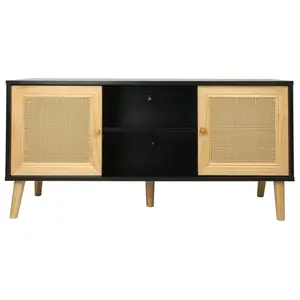 Comparateur de prix : Habitat et jardin Meuble Tv Scandinave En Cannage "Iguane" - 120 X 30 X 56.5 Cm - Noir