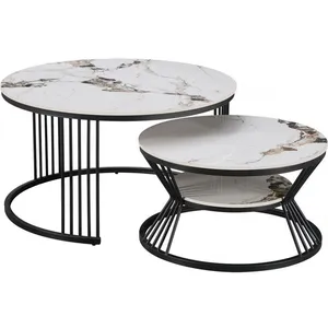 Habitat et jardin Lot De 2 Tables Basses Gigognes En Céramique "Ombre" - 70 X 70 X 45 Cm - Blanc pas cher