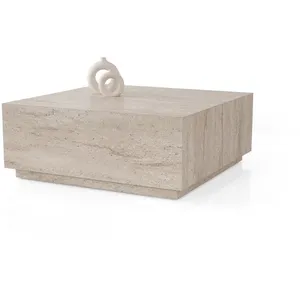 Habitat et jardin Table basse en bois "Lizbon" - 90 x 90 x 35 cm - Travertin