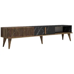 Meuble TV en bois Milan - 180 x 35 x 40 cm - NoyerNoir pas cher