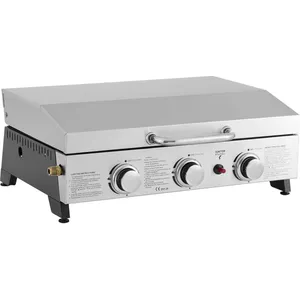 Plancha à gaz avec 3 bruleurs et couvercle en métal Fasto - 75 kw - Gris pas cher