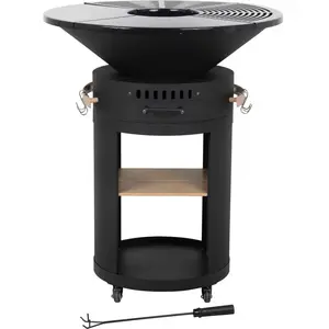 Barbecue plancha brasero à charbon et bois Cesar premium - Ø 81 cm - Noir