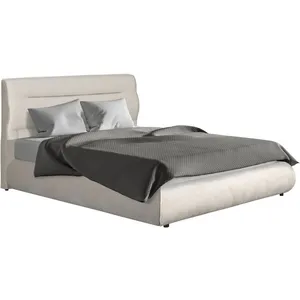 Lit double avec coffre en velours "Chamonix" - 140 x 190 cm - Beige pas cher