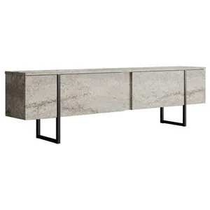 Meuble TV en bois Luxe - 180 x 30 x 50 cm - TravertinNoir pas cher