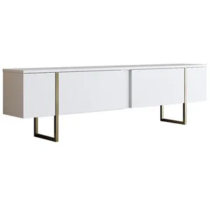 Meuble TV en bois Luxe - 180 x 30 x 50 cm - Or blanc pas cher