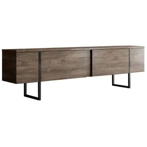 Meuble TV en bois Luxe - 180 x 30 x 50 cm - NoyerNoir pas cher