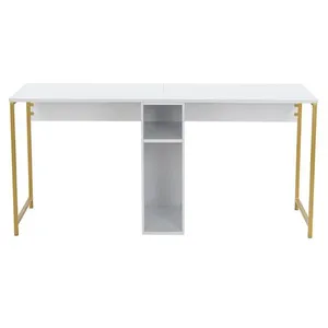 Bureau en bois Twin Study Desk - 240 x 60 x 74 cm - Or blanc pas cher