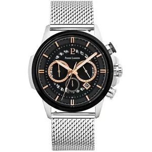 PIERRE LANNIER Montre Homme SENTINELLE Cadran Noir Bracelet Acier milanais Argenté Boucle Argenté pas cher