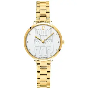 PIERRE LANNIER Montre Femme COEUR BATTANT Doré Cadran Blanc Bracelet Acier Doré 12 MM pas cher