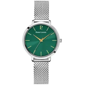 PIERRE LANNIER Coffret Femme CHOUQUETTE Argenté Cadran Vert Bracelet Cuir Vert 12 MM