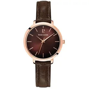 PIERRE LANNIER Montre Femme CHOUQUETTE Doré-rose Cadran Chocolat Bracelet Cuir Chocolat 12 MM