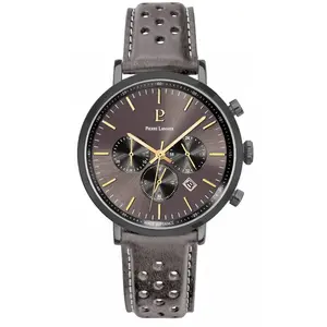 PIERRE LANNIER Montre Homme BARON Gris Cadran Gris Bracelet Cuir perforé Gris 20 MM pas cher
