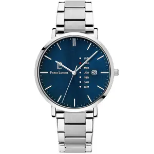 Pierre Lannier Montre Homme Data Cadran Bleu Bracelet Acier Argenté pas cher