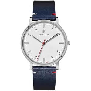 Montre homme bracelet cuir - Pierre Lannier - Montre Pierre Lannier Essentialcadran blanc/cuir bleu pas cher