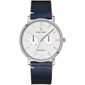 Montre Homme ESSENTIAL Argenté Cadran Blanc Bracelet Cuir Bleu 20 MM pas cher