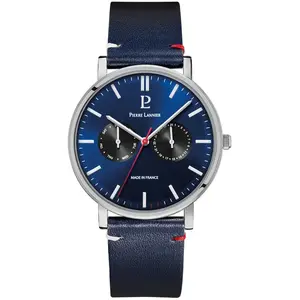 Montre homme bracelet acier - Pierre Lannier - Montre Pierre Lannier Essential argenté cuir bleu pas cher