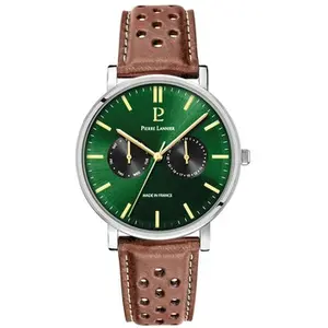 Coffret Homme ESSENTIAL Argenté Cadran Vert Bracelet Cuir perforé Brun... pas cher