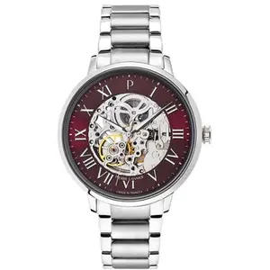 Montre Homme AUTOMATIC Argenté Cadran Bordeaux Bracelet Acier Argenté ... pas cher