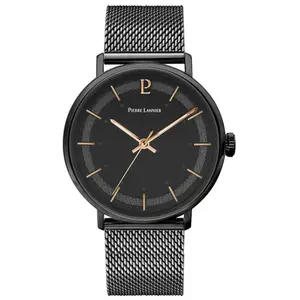 PIERRE LANNIER Montre Homme GAIUS Cadran Noir Bracelet Acier milanais Noir Boucle Noir pas cher