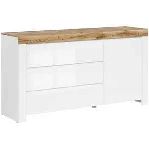 Buffet Petits meubles - Hella - 156 x 42 x 84cm - Blanc et bois pas cher