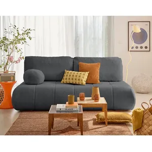 BESTMOBILIER Bowie - canapé 3 places convertible coffre + coussin rond inclus en tissu texturé - Gris foncé pas cher