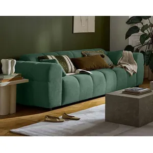 LISA DESIGN Ray - canapé droit 3 places en tissu texturé - Vert sauge pas cher