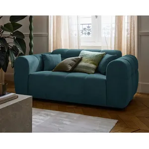 LISA DESIGN Ray - canapé droit 2 places en tissu texturé - Bleu grisé pas cher