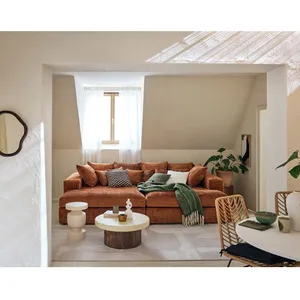 LISA DESIGN Collins - canapé droit 4 places avec double méridienne en velours texturé - Terracotta pas cher