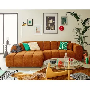 LISA DESIGN Curtis - canapé d'angle gauche 4 places en tissu texturé - Terracotta pas cher