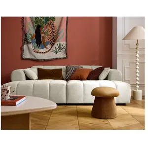 LISA DESIGN Ray - canapé droit 3 places avec double méridienne - assise profonde - en tissu texturé - Beige pas cher