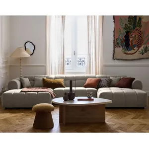 LISA DESIGN Ray - canapé panoramique en U 7 places en tissu texturé - Gris pas cher