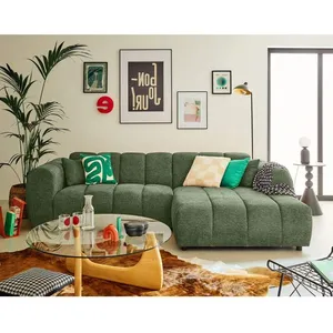 LISA DESIGN Curtis - canapé d'angle droit 4 places en tissu texturé - Vert pas cher