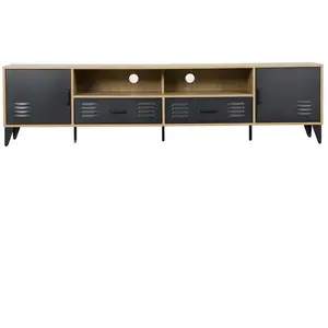 BESTMOBILIER Tribeca - meuble tv - bois et métal noir - 200 cm - Bois / Noir pas cher