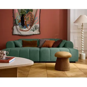 LISA DESIGN Ray - canapé droit 3 places avec double méridienne - assise profonde - en tissu texturé - Vert sauge pas cher