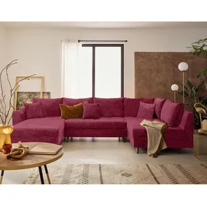 LISA DESIGN Rune - canapé panoramique d'angle droit 7 places en velours texturé - Prune pas cher