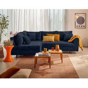 LISA DESIGN Rune - canapé d'angle gauche 4 places en velours texturé - Bleu pas cher