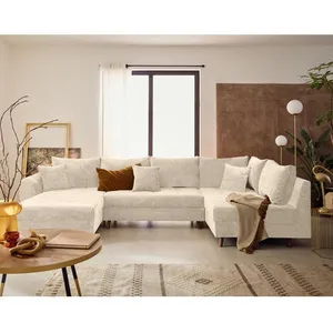 LISA DESIGN Rune - canapé panoramique d'angle droit 7 places en velours texturé - Beige pas cher