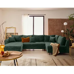 LISA DESIGN Rune - canapé panoramique d'angle droit 7 places en velours texturé - Vert pas cher