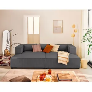 LISA DESIGN Stella - canapé droit 3 places avec double méridienne en velours côtelé - Gris foncé pas cher