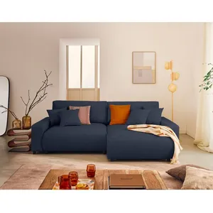 LISA DESIGN Pivoine - canapé d'angle 4 places réversible convertible avec 2 coffres en velours côtelé - Bleu nuit pas cher