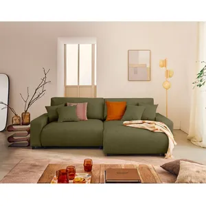 LISA DESIGN Pivoine - canapé d'angle 4 places réversible convertible avec 2 coffres en velours côtelé - Vert pas cher