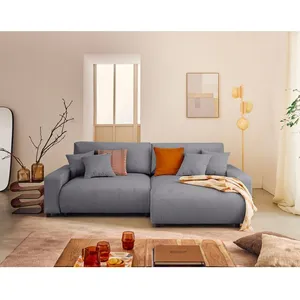 LISA DESIGN Pivoine - canapé d'angle 4 places réversible convertible avec 2 coffres en velours côtelé - Gris clair pas cher