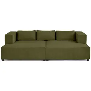 LISA DESIGN Stella - canapé droit 3 places avec double méridienne - assise profonde - en velours côtelé - Vert pas cher